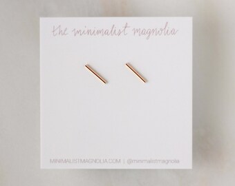 Short Line Earrings - Gold, Rose Gold, or Silver - Small Bar Earrings - Thin Line Posts - Parallel Lines - Simple Staple Post - Minimalist