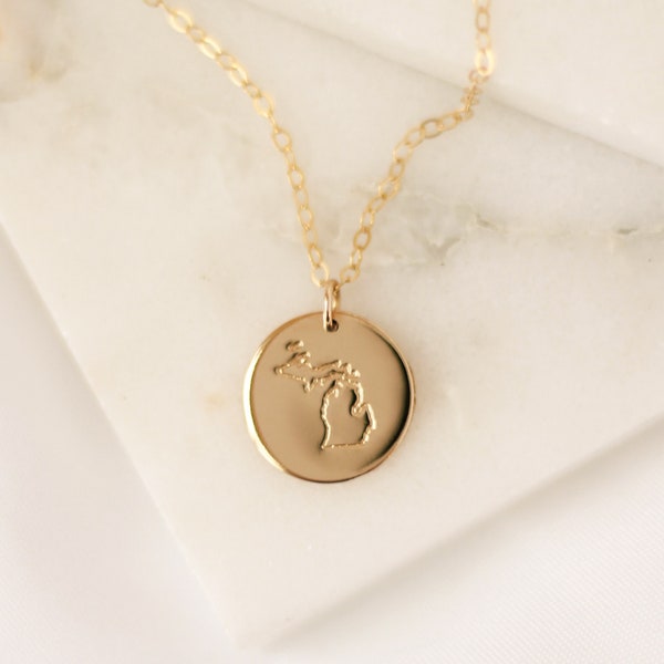 Michigan State Necklace • 14k Gold Filled, 14k Rose Gold Filled, or Sterling Silver - Personalized - Gift for Her Home - Best Friends