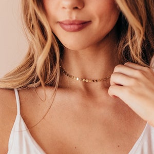 Sequin Choker Gold, Rose Gold, or Silver Layering Necklace Gift For Her Dot Disc Chain Simple Necklace Chain Necklace Modern image 1