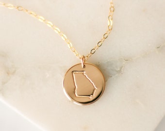 Georgia State Necklace • 14k Gold Filled, 14k Rose Gold Filled, or Sterling Silver - Personalized Necklace - Gift for Her - Home Necklace