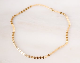 Sequin Chain Necklace • Gold, Rose Gold, or Silver - Layering Necklace - Gift For Her - Disc Chain - Simple Necklace - Choker - Gold Filled