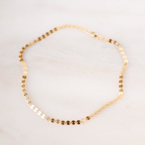 Sequin Chain Necklace Gold, Rose Gold, or Silver Layering Necklace Gift For Her Disc Chain Simple Necklace Choker Gold Filled image 1