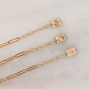 Personalized Paperclip Necklace • Gold or Silver - Initial Necklace - Birth Flower Necklace - Tag Charm - Gift for Her - Personalized Charm