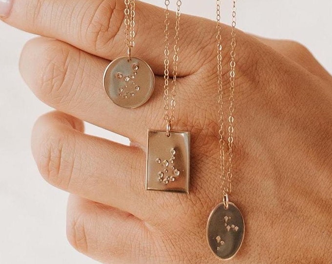 Liv Zodiac Constellation Necklace • Gold, Rose Gold or Silver - Oval Celestial Pendant - Gift for Her Mom Friend Birthday - Star Necklace