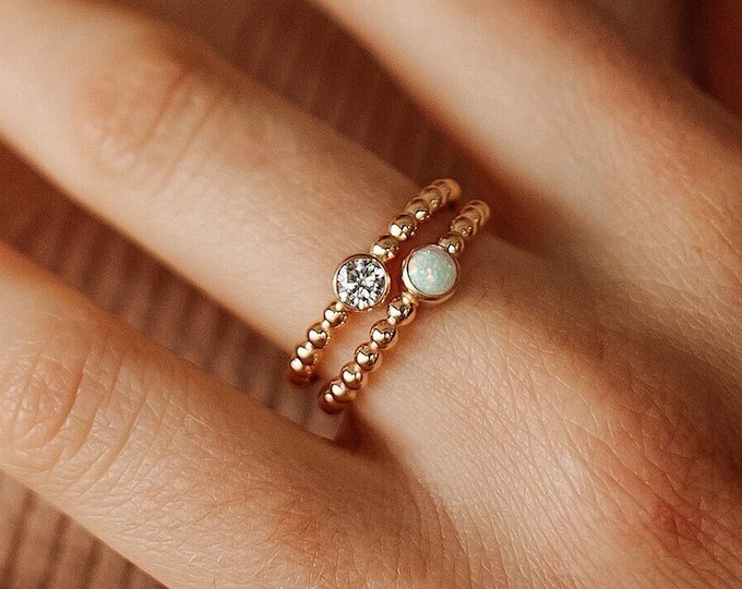 Mia Birthstone Ring • Gold, Rose Gold or Silver - Beaded Gemstone Ring - Minimalist Birthstone Jewelry - Mothers Day Ring Gift for Mom