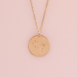 Mona Zodiac Constellation Necklace • Gold, Rose Gold or Silver Round Celestial Pendant Gift for Her Mom Friend Birthday Star Charm Necklace