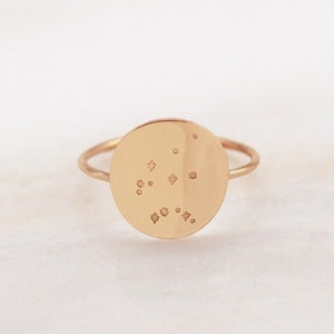 Gaia Zodiac Constellation Ring Gold, Silver or Rose Gold Celestial Star Jewelry Round Circle Signet Ring Gift for Birthday Wife Her image 3