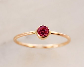 Pink Ruby Ring • July Birthstone Ring - Gold, Silver or Rose Gold - Dainty Gemstone Stacking - Gift for Mom Her Sister Baby Shower Birthday