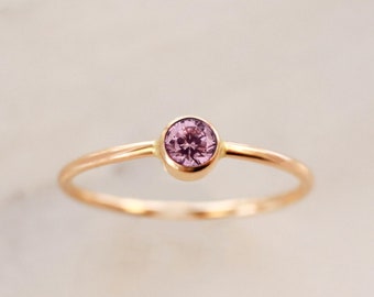 Pink Tourmaline Ring • October Birthstone Ring - Gold, Silver or Rose Gold - Gemstone Stacking - Gift for Her New Mom Baby Shower Birthday