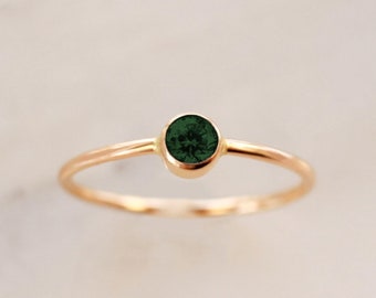 Emerald Ring • May Birthstone Ring - Gold, Silver or Rose Gold - Dainty Gemstone Stacking - Gift for Her New Mom Sister Baby Shower Birthday