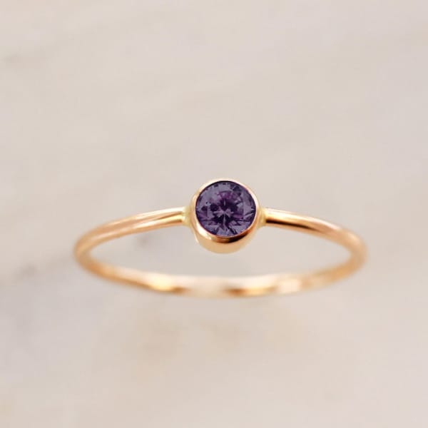 Amethyst Ring • February Birthstone Ring - Gold, Silver or Rose Gold - Dainty Gemstone Stacking Ring - Gift for Her Mom Birthday Baby Shower