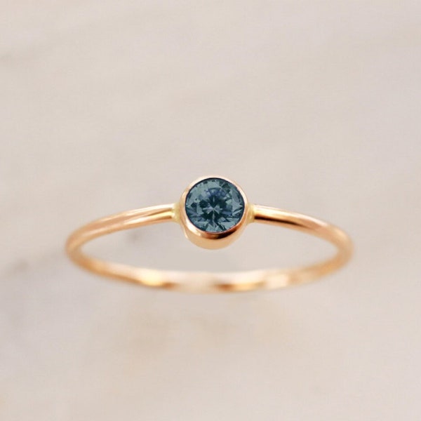 Blue Zircon Ring • December Birthstone Ring - Gold, Rose Gold or Silver - Dainty Gemstone Stacking Ring - Gift for Her New Mom Birthday