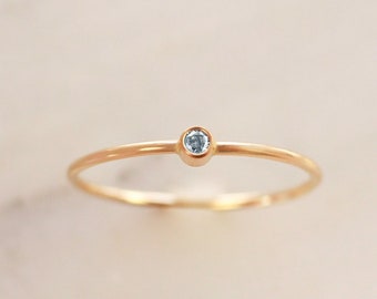 Tiny March Birthstone Ring • Aquamarine Ring - Gold, Silver or Rose Gold - Stacking Dainty Gemstone Ring - Mothers Ring - Gift for Her Mom