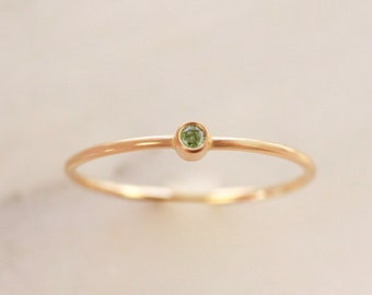 Tiny August Birthstone Ring • Peridot Ring - Dainty Gold Stacking Ring - Gemstone Ring - Mothers Ring Set - Gift for Her - Green - Thin Band