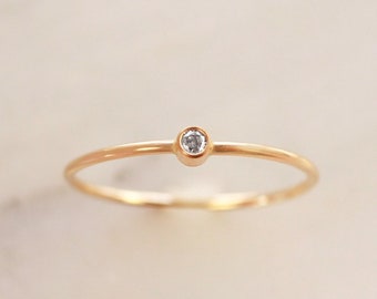 Tiny April Birthstone Ring • Gold CZ Ring - Gold, Silver or Rose Gold - Dainty Gemstone Ring - Mothers Ring - Gift for Her - Stacking Rings