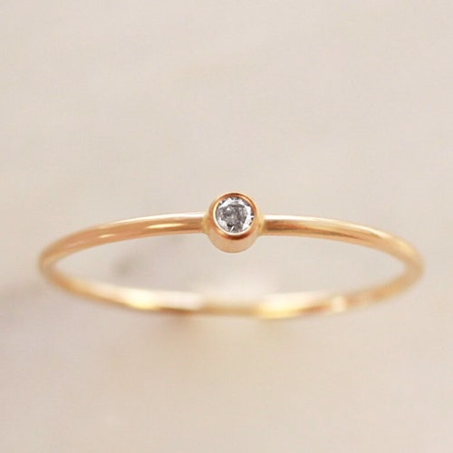 Tiny April Birthstone Ring • Gold CZ Ring - Gold, Silver or Rose Gold - Dainty Gemstone Ring - Mothers Ring - Gift for Her - Stacking Rings