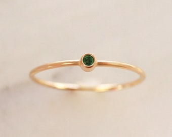 Tiny May Birthstone Ring • Emerald Ring - Dainty Gold Stacking Ring - Gemstone Ring - Mothers Ring Set - Gift for Her - Dark Green - Thin
