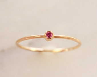 Tiny July Birthstone Ring • Pink Ruby Ring - Dainty Gold Ring - Gemstone Ring - Mothers Ring Set - Gift for Her - Thin Stacking Rings - Thin