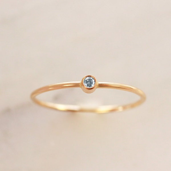 Tiny March Birthstone Ring • Aquamarine Ring - Gold, Silver or Rose Gold - Stacking Dainty Gemstone Ring - Mothers Ring - Gift for Her Mom