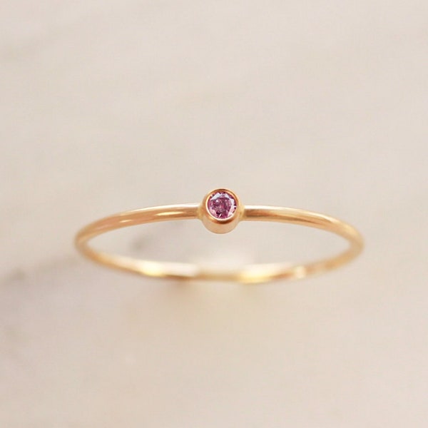 Tiny October Birthstone Ring • Pink Tourmaline Ring - Gold, Silver or Rose Gold - Dainty Gemstone Ring - Mothers Ring - Gift for Her Mom