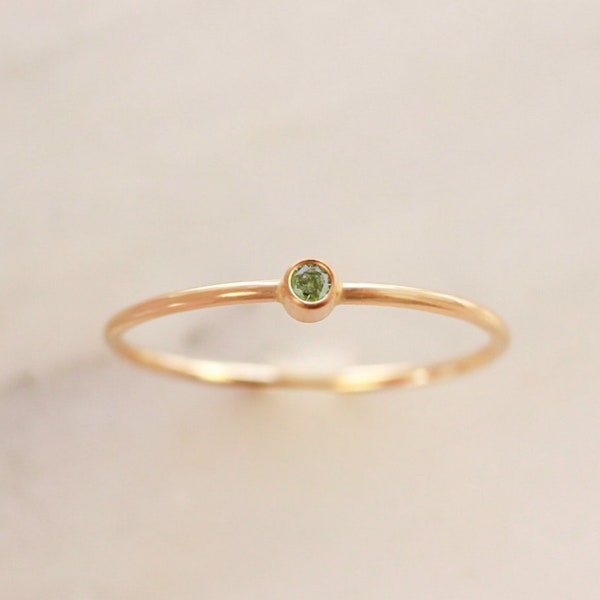 Tiny August Birthstone Ring • Peridot Ring - Dainty Gold Stacking Ring - Gemstone Ring - Mothers Ring Set - Gift for Her - Green - Thin Band