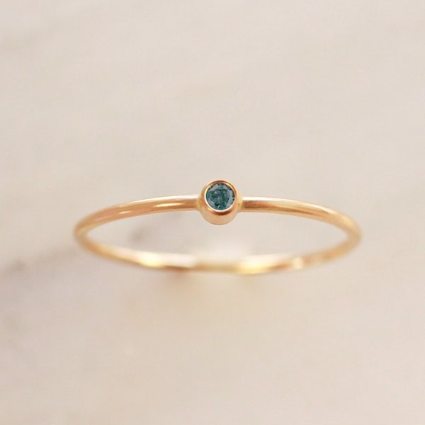 Tiny December Birthstone Ring • Blue Zircon Ring - Gold, Silver or Rose Gold - Dainty Gemstone Ring - Thin Band - Gift for Her New Mom