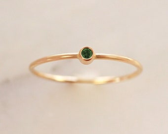 Tiny May Birthstone Ring • Emerald Ring - Dainty Gold Stacking Ring - Gemstone Ring - Mothers Ring Set - Gift for Her - Dark Green - Thin
