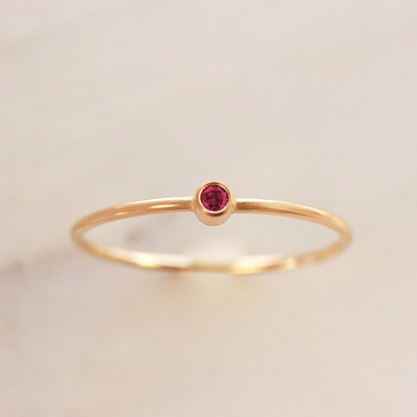 Tiny January Birthstone Ring • Garnet Ring - Dainty Gold Ring - Gemstone Ring - Mothers Ring Set - Gift for Her Stacking Rings - Thin Band