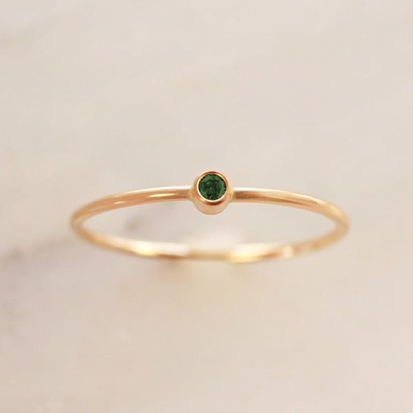 Tiny May Birthstone Ring • Emerald Ring - Dainty Gold Stacking Ring - Gemstone Ring - Mothers Ring Set - Gift for Her - Dark Green - Thin