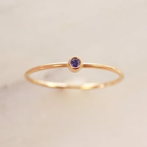 Tiny February Birthstone Ring • Amethyst Ring - Dainty Gold Ring - Gemstone - Mothers Ring Set - Gift for Her - Stacking Rings - Thin Band