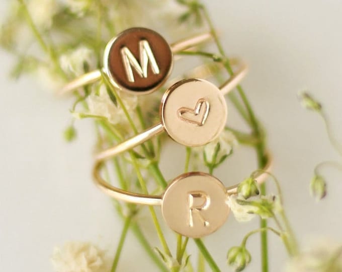 Initial Disc Ring • Gold, Rose Gold or Silver - Mothers Day Gift for Her - Friendship Ring - Birthday Gift - Personalized Jewelry - New Mom