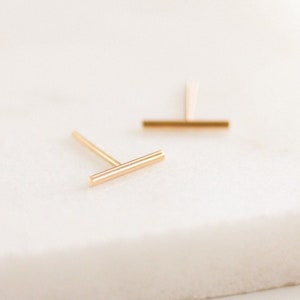 Short Line Earrings • Gold, Rose Gold, or Silver - Small Bar Earrings - Thin Line Posts - Parallel Lines - Simple Staple Post - Minimalist