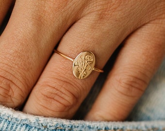 Fleur Birth Flower Ring • Gold, Silver or Rose Gold - Birth Flower Jewelry Personalized Birth Month - Mothers Day Gift for Her Push Present