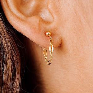 Lace Chain Loop Earrings • Gold, Rose Gold or Silver - Dangle Earrings - Edgy Modern - Minimalist Gift for Her - Drop Studs - Dainty Posts