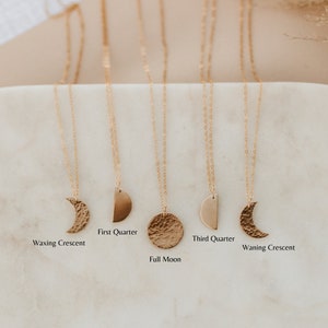 Lunar Phase Necklace Pick Your Phase Gold, Rose Gold, or Silver Celestial Jewelry Crescent Moon Quarter Full Moon Gift for Her image 3