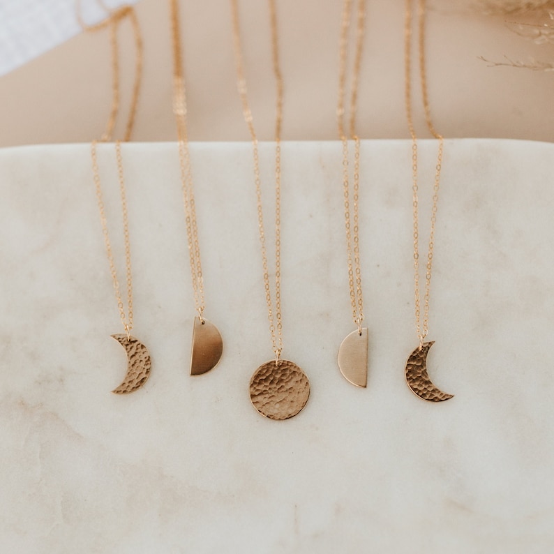 Lunar Phase Necklace Pick Your Phase Gold, Rose Gold, or Silver Celestial Jewelry Crescent Moon Quarter Full Moon Gift for Her image 1