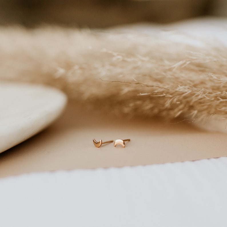 Tiny Moon Studs Gold, Rose Gold or Silver Celestial Jewelry Crescent Moon Studs Minimal Earrings Gift for Her Lunar Phase image 1