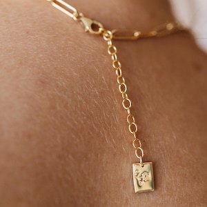 Personalized Paperclip Necklace • Gold or Silver - Initial Necklace - Birth Flower Necklace - Tag Charm - Gift for Her - Personalized Charm