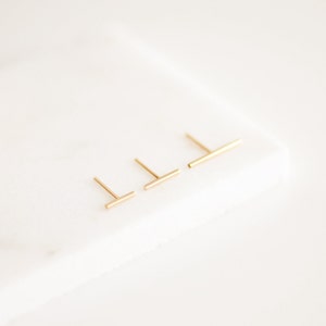 Tiny Line Earrings Gold, Rose Gold, or Silver Small Bar Earrings Line Posts Parallel Simple Staple Posts 14k Stud Minimalist Thin image 3