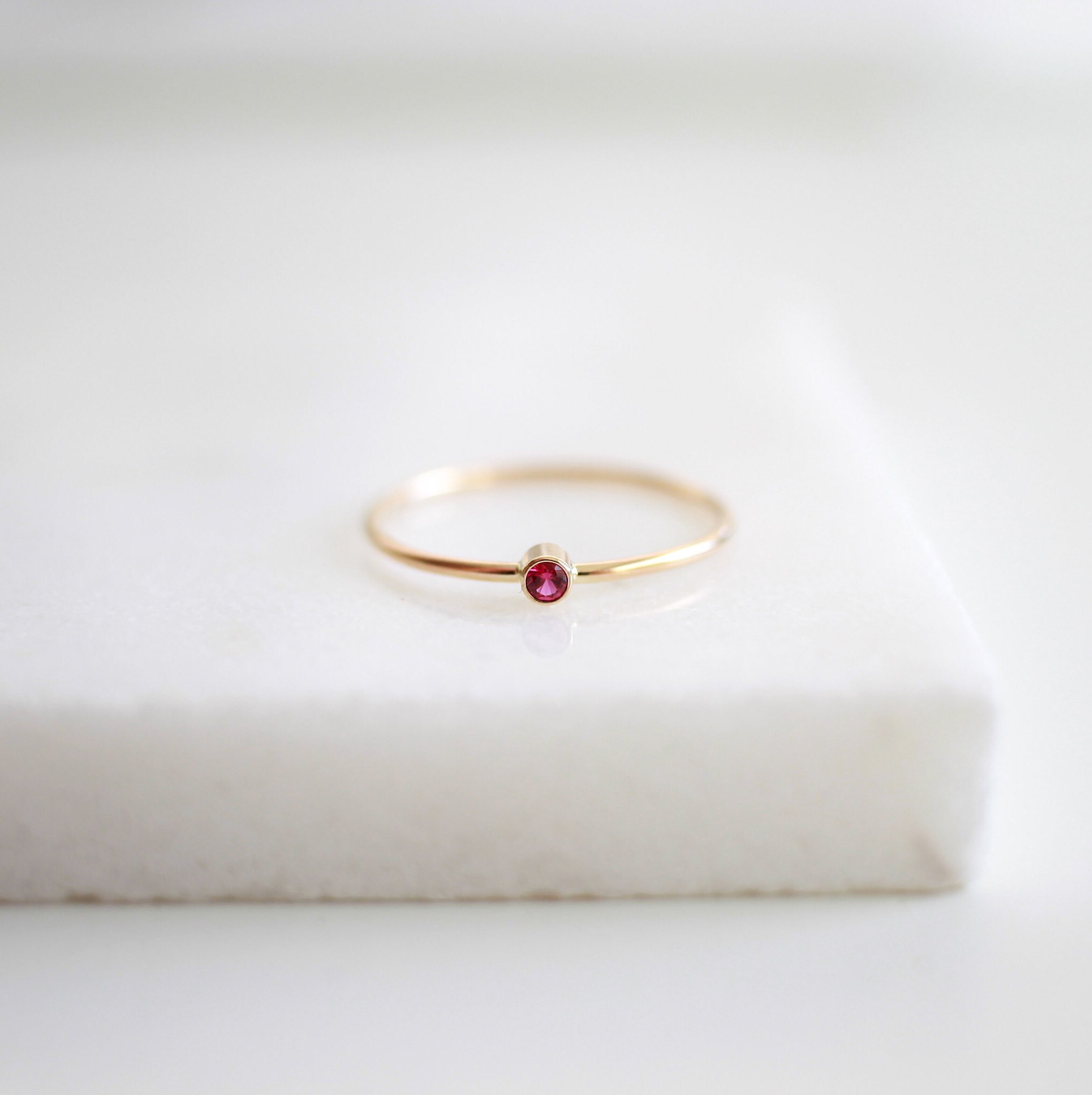Tiny July Birthstone Ring - Pink Ruby Ring - Dainty Gold Ring - Gemst…