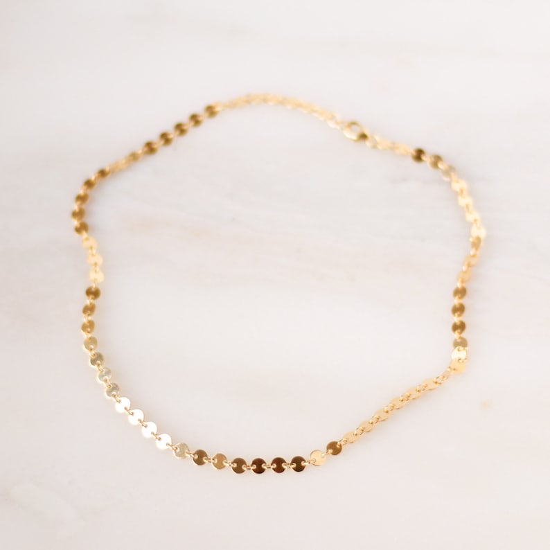 Sequin Chain Necklace Gold, Rose Gold, or Silver Layering Necklace Gift For Her Disc Chain Simple Necklace Choker Gold Filled image 1