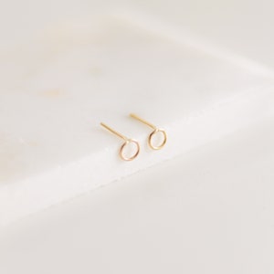 Tiny Circle Earrings Gold, Silver or Rose Gold Geometric Small Studs 14k Gold Studs Minimalist Earrings Open Circle image 2