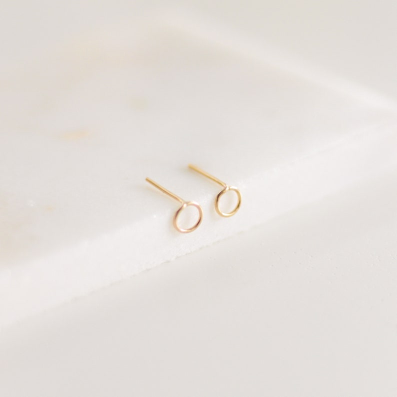 Tiny Circle Earrings Gold, Silver or Rose Gold Geometric Small Studs 14k Gold Studs Minimalist Earrings Open Circle image 2