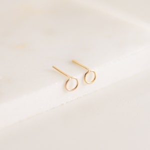 Tiny Circle Earrings Gold, Silver or Rose Gold Geometric Small Studs 14k Gold Studs Minimalist Earrings Open Circle image 1