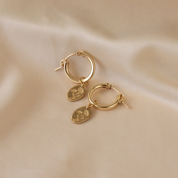 Fleur Birth Flower Hoop Earrings • Gold or Silver - Flower Jewelry - Birth Month Gift for Her - Mothers Day Gift - Personalized - Sister