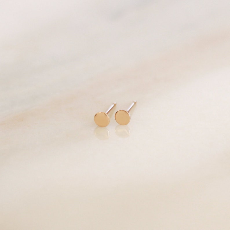 Tiny Dot Studs Gold, Rose Gold, or Silver Tiny Earrings Minimalist Jewelry Dainty Studs Circle Solid 14k Gold Gold Filled image 2