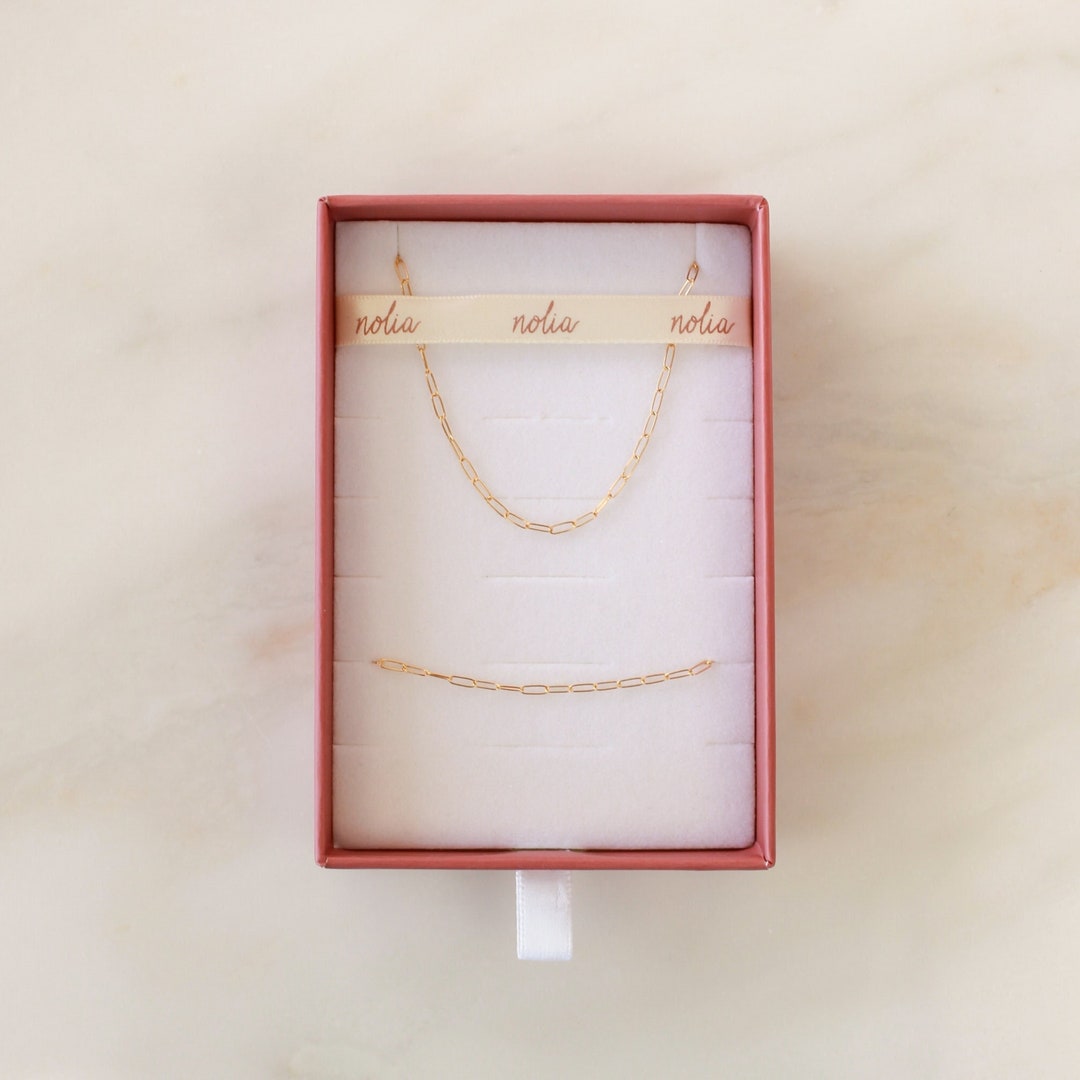 Modern Chain Gift Set Gold or Silver Necklace Bracelet Set Paperclip