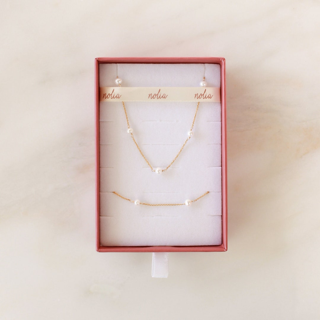 Marie Pearl Chain Gift Set Gold or Silver Necklace Etsy