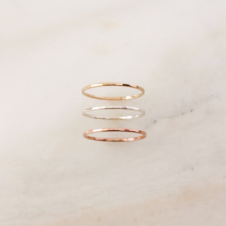 Hammered Skinny Ring Gold, Rose Gold or Silver Stacking Ring Textured Ring Simple Dainty Thin Everyday Jewelry Tiny Basic Ring image 1