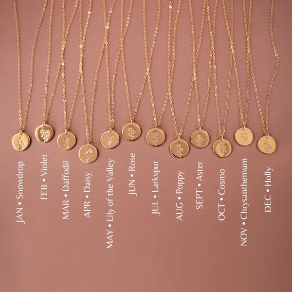 Collar con flor de nacimiento • Dije floral personalizado - Oro macizo de 14 k, relleno de oro, plata esterlina u oro rosa